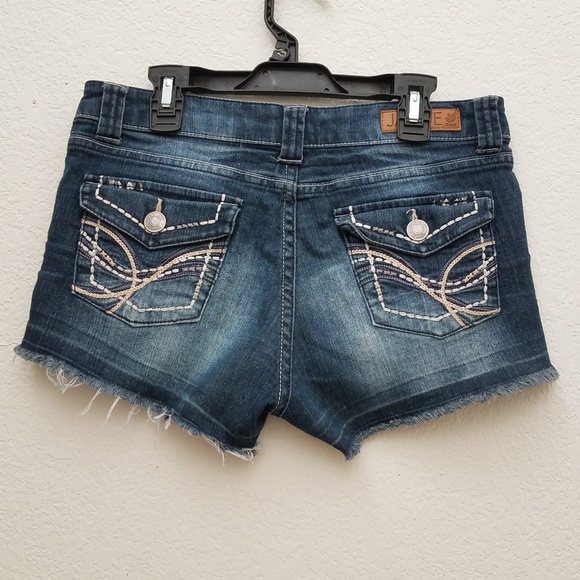 Blue Denim Frayed Shorts - Picture 3 of 4